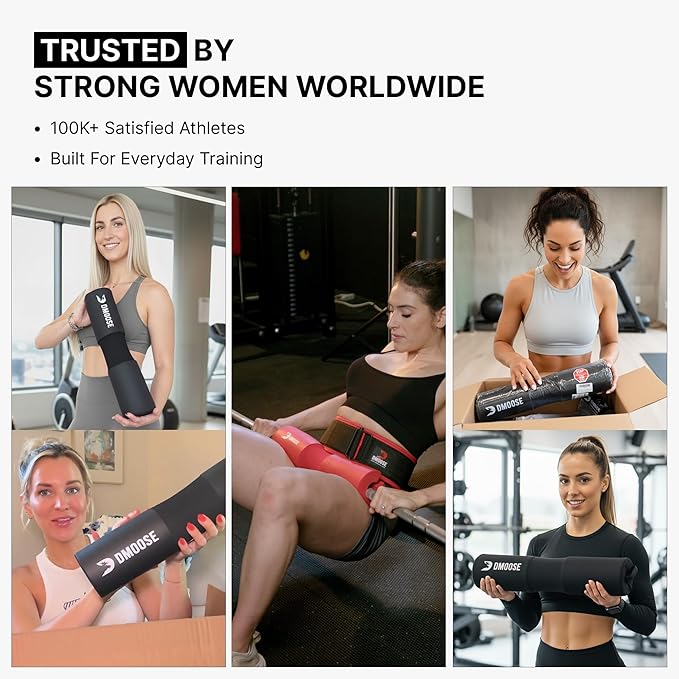 DMoose Fitness Barbell Pad for Hip Thrust, Squat & Lunges - Non-Slip Thick Foam Cushion for Neck and Back Support with Two Straps - Hip Thrust Pad for Leg Day - Fits All Olympic Bars and Smith Machine