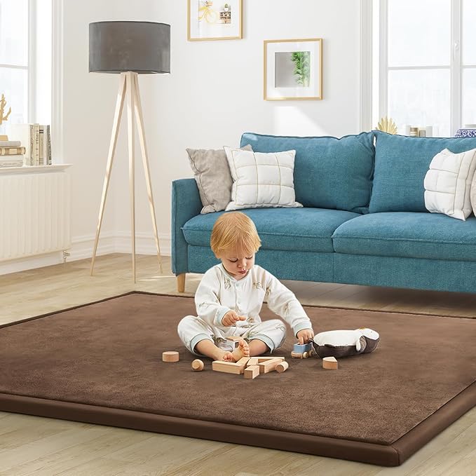 Baby Play Mat for Floor Nursery Rug Muscle Mat Area Rug Playroom Rug 74"x50" Playpen Mat Memory Foam 1.3" Thick Crawling Mat for Babies,Toddlers, Infants, Kids,Chestnut