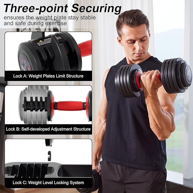 Adjustable Dumbbell Set, 10-in-1 25LB/55LB Ajustable Dumbbells with Safe Locking System, Enclosed Storage Tray, 1 Sec Fast Adjustment, Comfortable Non-Slip Textured Grip, Suitable for Home Gym Workouts Men and Women