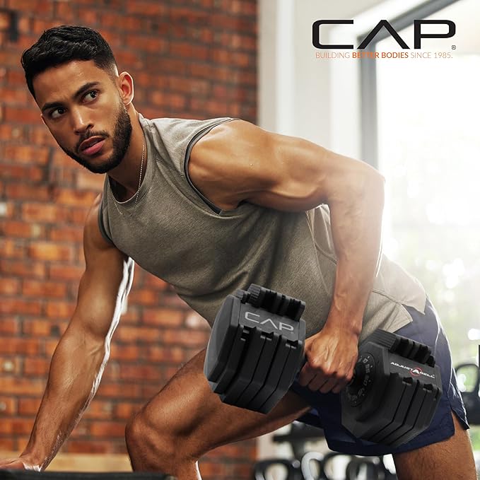 CAP Barbell ADJUSTABELL Adjustable Round Dumbbell Weights - Singles & Pairs | 12.5 lb, 25 lb & 55 lb | Multiple Handle Options