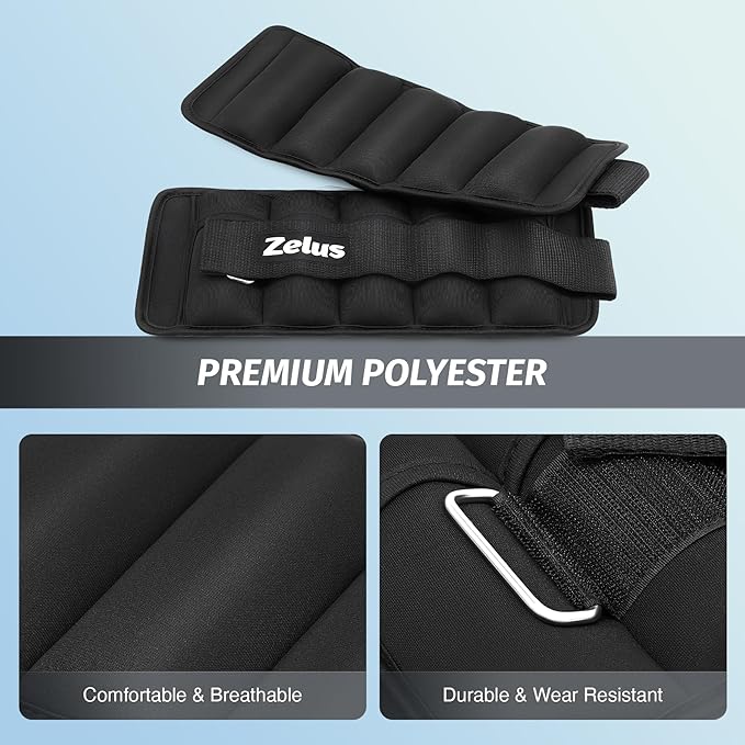 ZELUS 1 Pair Adjustable Ankle Weights, 2 4 6 8 10 lb Modularized Leg Weight Straps for Women Men, Weighted Ankle Weight Set with Removable Sandbags, 1-5 lb per Ankle Strap for Gym Yoga Jogging Walking