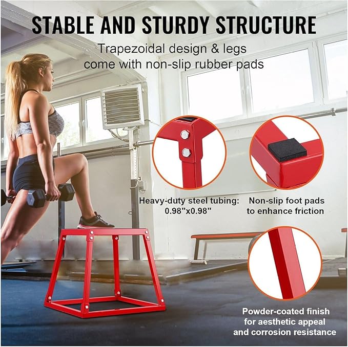 18 Inch Plyo Box - Steel Jump Box for Fitness, Agility Training - Heavy Duty Platform for Home Gym - Step Up Box - Conditioning Strength Workout - Red