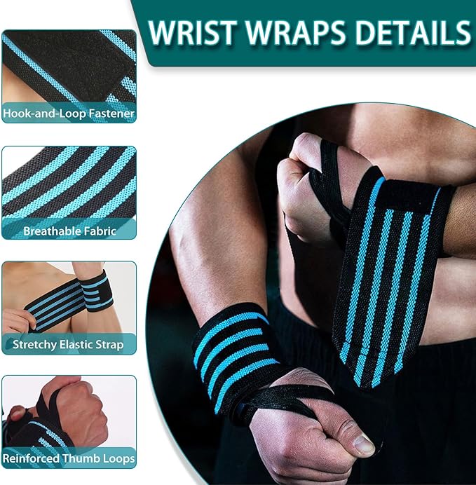 Wrist Wraps for Weightlifting 18" Professional Gym Wrist Straps for Lifting with Heavy Duty Thumb Loop Support for Powerlifting,Bench,Cross Training, Elastic Wrist Brace for Men Women Work Out