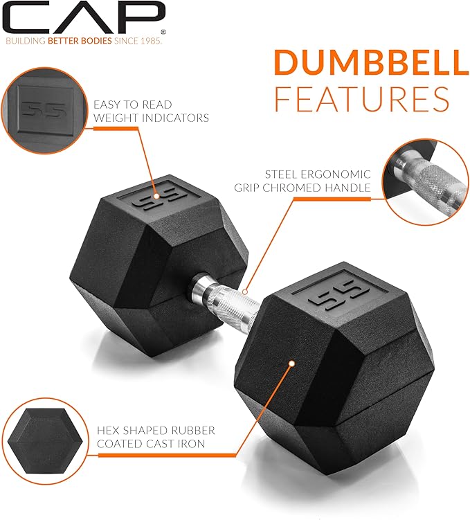CAP Barbell Coated Hex Dumbbell Weight - Single | 10-120 lbs | Multiple Options
