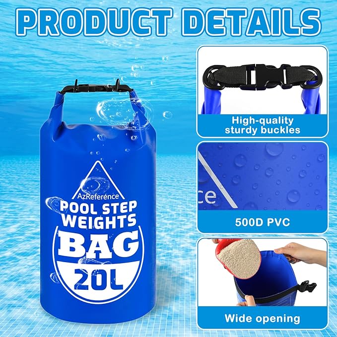 2 Pack Heavy Duty 20L/45LB Pool Ladder Weights, 500D PVC Waterproof Pool Step Sand Bags for Above Ground Swimming Pools Stair, Universal Foldable Pool Stair Weight with Handles