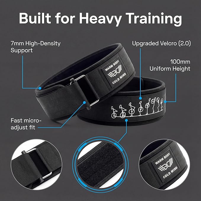 WARM BODY COLD MIND 4" Weight Lifting Belt 2.0 - Perfect for Olympic Weightlifting, Squats, Deadlift, Powerlifting - Gym Back Support for Men and Women