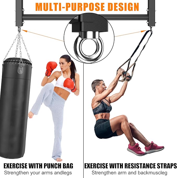 Ceiling Mounted Pull Up Bar, Heavy Duty 700 LBS Multi Grip Pull Up Bars, 16"/24" Rafter Chin Up Bar, Ceiling Joist for Garage/Gym/Basement with Comfortable Grip & Round Anchors, Easy to Install