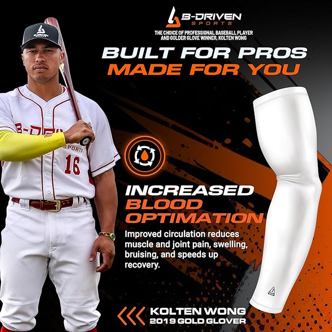 B-Driven Sports Pro-Fit Compression Arm Sleeve for Men, Women & Youth, Volleyball Baseball Basketball Weightlifting - Single