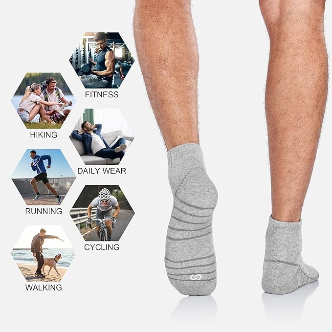 Lapulas Athletic Quarter Socks for Men Women, Cotton Mesh, Cushioned Arch Support, Non-Slip Running Ankle Design, 6 Pack