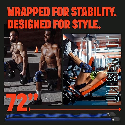 Mava Sports Knee Wraps (Pair) for Men & Women | Ideal for Cross Training, WODs, Gym Workouts, Weightlifting, Fitness & Powerlifting | Knee Straps for Squats | 72" Compression & Elastic Support