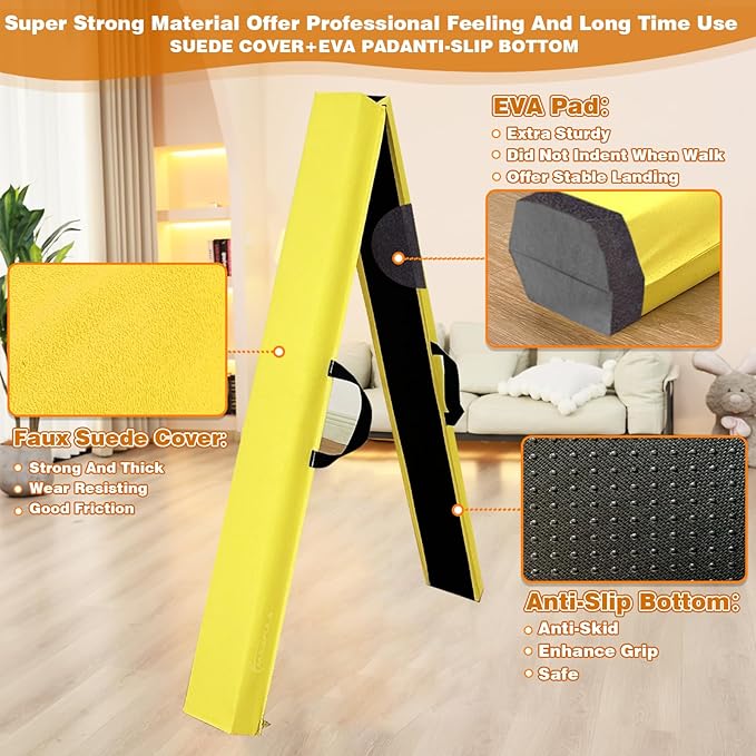 MARFULA 6 FT / 8 FT / 9 FT Folding Gymnastics Beam Foam Balance Floor Beam - Extra Firm - Suede Cover - Anti Slip Bottom with Carry Bag for Kids/Adults Home Use