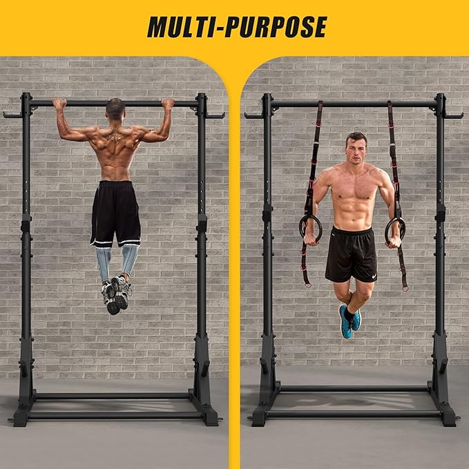 Jusgym Squat Rack with Pull Up Bar, Heavy Duty 600LBS Weight Capacity Squat Rack for Home Gym, Adjustable Multi-Functional Power Racks Strength Training Fitness Equipment
