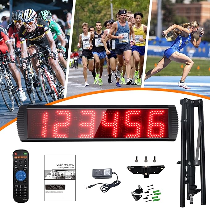 Race Clock with Tripod for Running Events, Large LED Stopwatch with Remote,Countdown/Count up Gym Timer for Home,Wall Digital Time Clocks