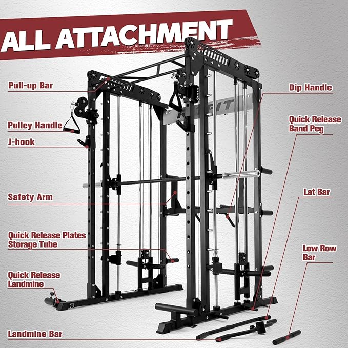 RitFit M1 Pro Smith Machine with Cable Crossover System, Multi-Function Squat Rack Power Cage for Home Gym, Power Rack and Packages