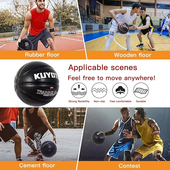 KUYOTQ 3LBS/3.3LBS/2.2LBS Weighted Heavy Training Basketball 29.5/28.5" in and Outdoor Improving Handling Dribbling Passing Rebounding Skill Composite Size 7/6 Weighted Training Basketball Equipment