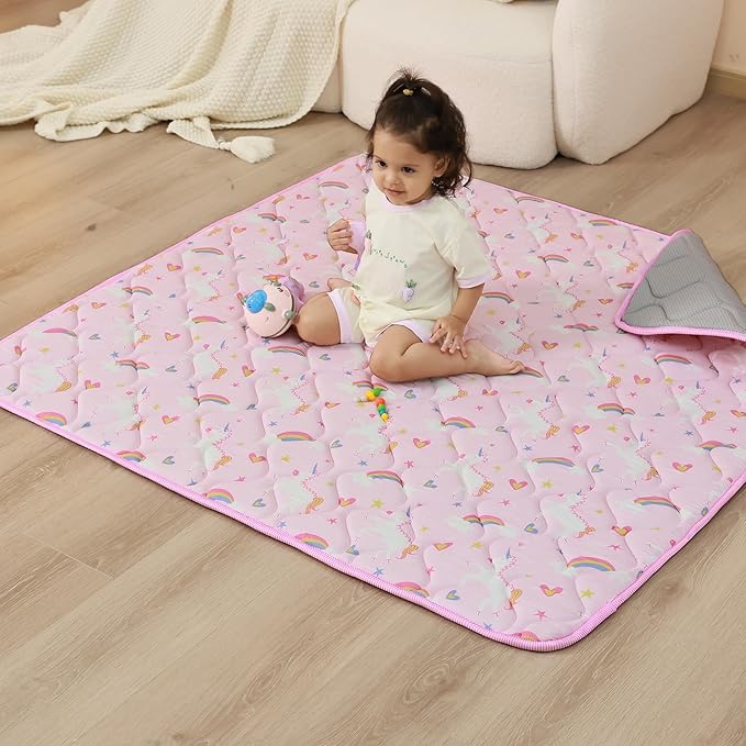 Viviland Baby Play Mat 50" x 50", Extra Thick Big Baby Mat for Baby/Toddler, Non-Slip & Machine Washable (Pink Unicorn)