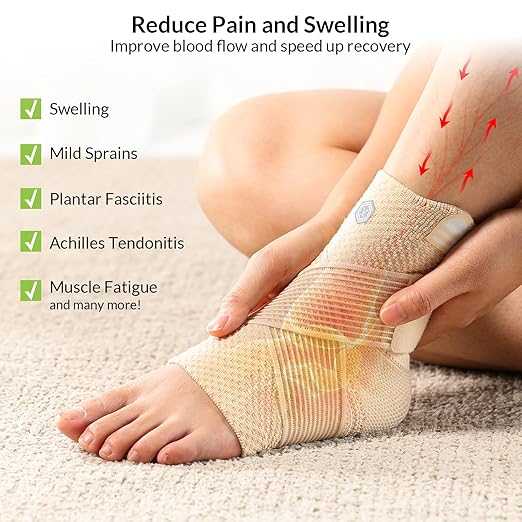 ZOELION Ankle Brace Compression Support with Removable Fishnet Strap, 3D Knit Plantar Fasciitis Relief Achilles Tendonitis Brace, Ankle Compression Sleeve for Pain Relief & Injury Healing, Beige/M