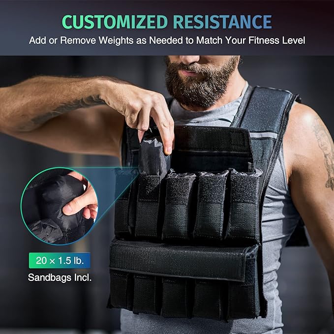 ZELUS Weighted Vest, 20lb/23lb/30lb/45lb/60lb Vest Adjustable Weights for Exercise, Weight Vest for Men, Workout Vest for Home Workouts Cardio Strength Training Weight Loss