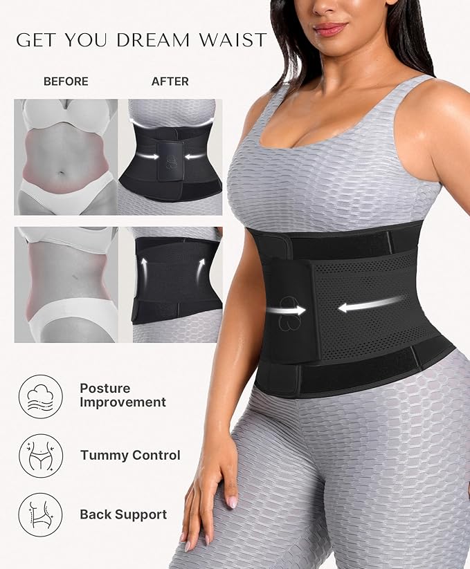 SHAPELLX Sauna Waist Trainer Women Tummy Control Waist Trimmer Cincher Ab Belt with Triple Wrap Sauna Suit for Workout