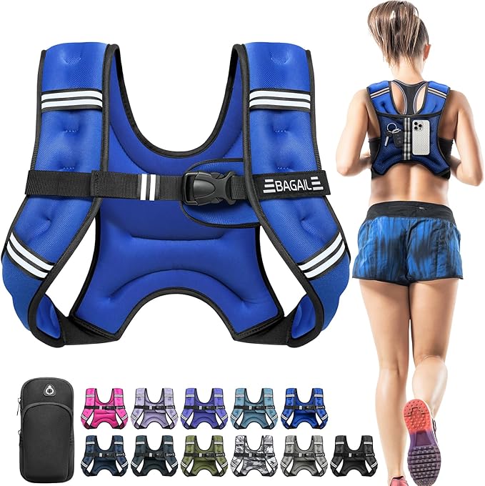 BAGAIL Comfort-Fit Weighted Vest for Woman, Even Weight Distribution, Faster Weight Loss, No-Chafe or Bounce for Walking & Running with Detachable Phone Pouch & Reflective Stripes (Available 5-30lbs)