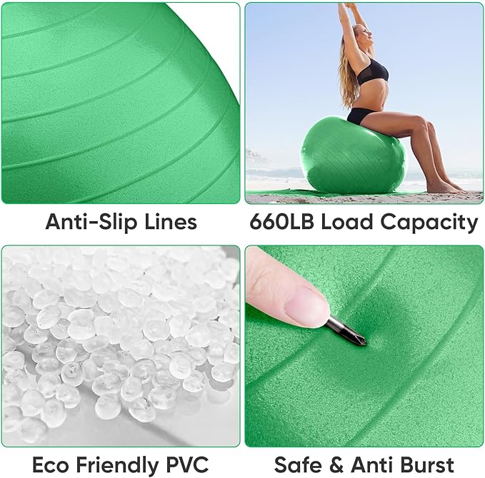 APEXUP Yoga Ball Exercise Ball Anti Slip Heavy Duty for Fitness, Balance & Core Workout, Balance Training, Pregnancy & Physical Therapy, 5 Sizes