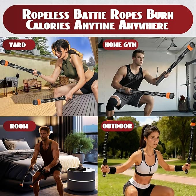 Ropeless Battle Ropes for Home Gym-PortableCordless Training Rope Fitness Equipment for Men & Women,Weighted WorkoutRopes for HIIT,Versatile Exercise Equipment for Home and Travel Exercise (Black)