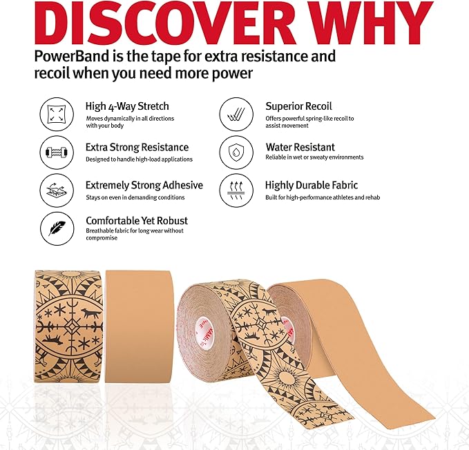 Dynamic Tape Powerband Max Strength & Resistance Biomechanical Athletic Tape | 4 Way Stretch & Stronger Recoil than Kinesiology Tape | Designed for Sports, Muscle & Joint Load Management | 2" (1 Roll)