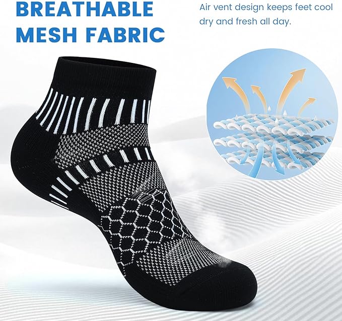 IRAMY Ankle Compression Socks for Men Women Cushioned Running Athletic Socks Plantar Fasciitis Relief 2/4/6 Pairs