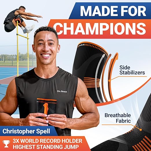 DR. BRACE ELITE Knee Brace with Size Stabilizer (2 Pack) Knee Brace for Women & Men, Workout, Sports, Daily Knee Compression Sleeve for Maximum Knee Pain Support & Fast Recovery (Mars, Medium)