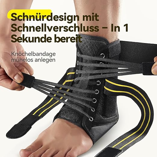AGPTEK Ankle Brace for Women Men, Adjustable Lace-Up Ankle Support with Removable Splints for Sprained Ankle, Injury Recovery, Ankle Stabilizer Wrap for Basketball Volleyball Sports, Yellow, M