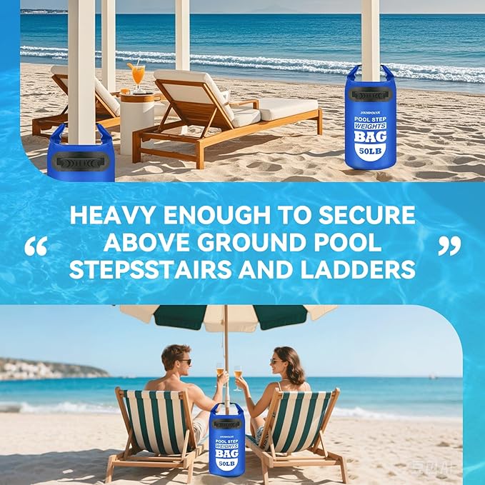 2 Pack 50lb Heavy Duty Pool Ladder Weights, Sand Fillable Universal Sand Bags Step Anchors, 500D PVC Durable Waterproof & Foldable Sandbags for Above Ground Swimming Pools Stair,with Handle(Navy Blue)