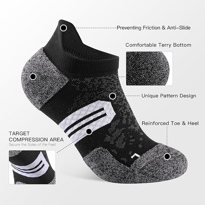 BUDERMMY Womens Ankle Compression Socks with Arch Support Athletic Low cut Running Socks for Women Workout Cushion 5 Pairs