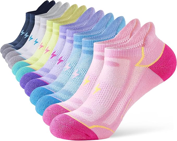 Niorasen Ankle Socks for Women 6 Pairs, Cotton Cushioned Athletic Running Socks, Breathable Low Cut Sports Socks