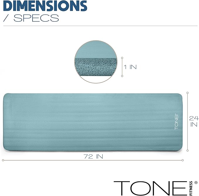 Tone Fitness 1-Inch Thick Yoga Mat | High-Density, Non-slip Exercise Mat with Carrying Strap for Yoga, Pilates, & Home Gym Workouts | Multiple Options
