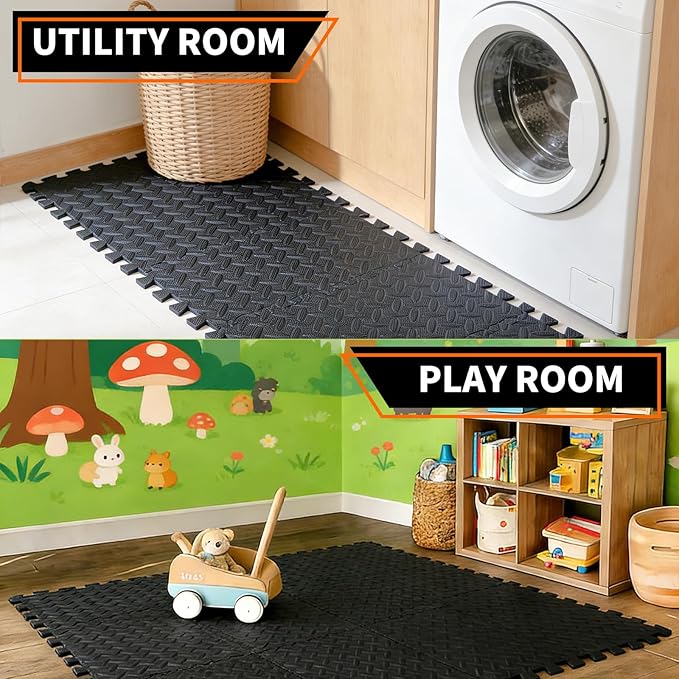 Gym Mats for Home Gym, 18 PCS Interlocking Foam Floor Tiles, EVA Workout Mats 12.6"x12.6"x0.4", Anti-Slip Exercise Mat Tiles, Puzzle Gym Flooring for Home, Garage, Fitness Equipment