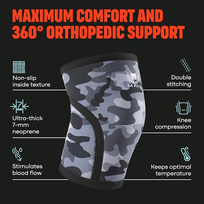 Mava Sports Knee Sleeves Weightlifting Men & Women, 7mm Neoprene Knee Sleeves for Women and Men, Ideal for Cross Training WOD, Squats, Powerlifting