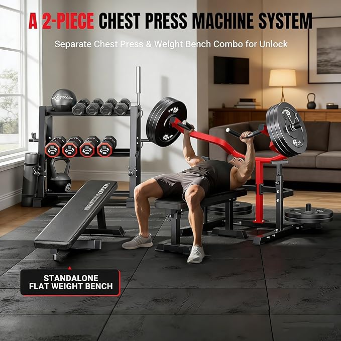 Chest Press Machine, 1100LBS Bench Press Machine with Separate Press Station & Adjustable Weight Bench, Independent Converging Arms