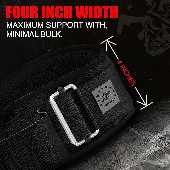 Iron Infidel Recon Weight Lifting Belt - 4" Wide Self Locking Gym Belt for Men & Women, EVA Foam Core Support Weight Belt for Squatting, Deadlifting, Powerlifting, Workout, Fitness & Crossfit