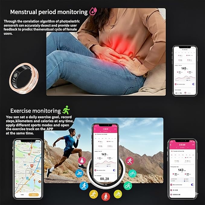 Diamond Smart Ring for Women, Fitness & Vital Signs Monitoring, Sleep Tracker, Remote Photography, No Subscription, Ladies Gift, iOS & Android(Gold,9#)