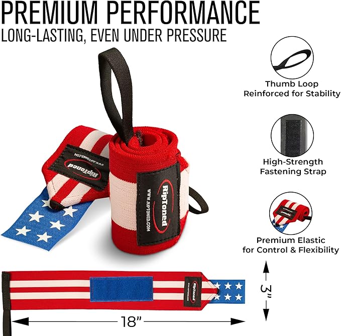Rip Toned Wrist Wraps for Weightlifting – USPA & USAPL Approved 18" Wrist Straps for Powerlifting – Adjustable, Durable Gym Wraps with Thumb Loop – Maximum Support for Men & Women