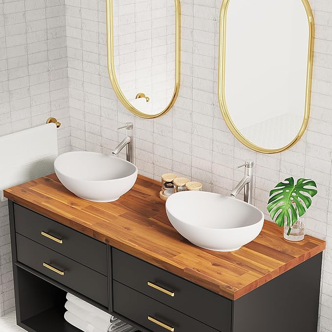 Howizz Acacia Butcher Block Countertop 60 x 25 x 1.5 Inches, Teak Stain Solid Wood Table Top for Desk Top, Workbench Top, Kitchen Countertop