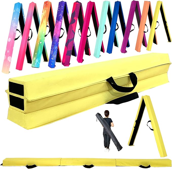 MARFULA 6 FT / 8 FT / 9 FT Folding Gymnastics Beam Foam Balance Floor Beam - Extra Firm - Suede Cover - Anti Slip Bottom with Carry Bag for Kids/Adults Home Use