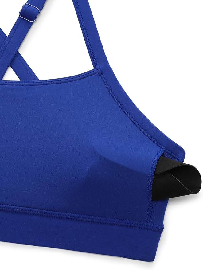 CRZ YOGA Butterlift Cut-Out Cross Back Sports Bras for Women - Medium Impact Adjustable Thin Straps Pilates Padded Gym Tops