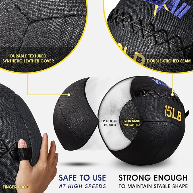 Yes4All Wall Ball, Soft Leather Weighted Iron Sand Ball for Dynamic Multifunctional Exercise, 6 LB - 30 LB