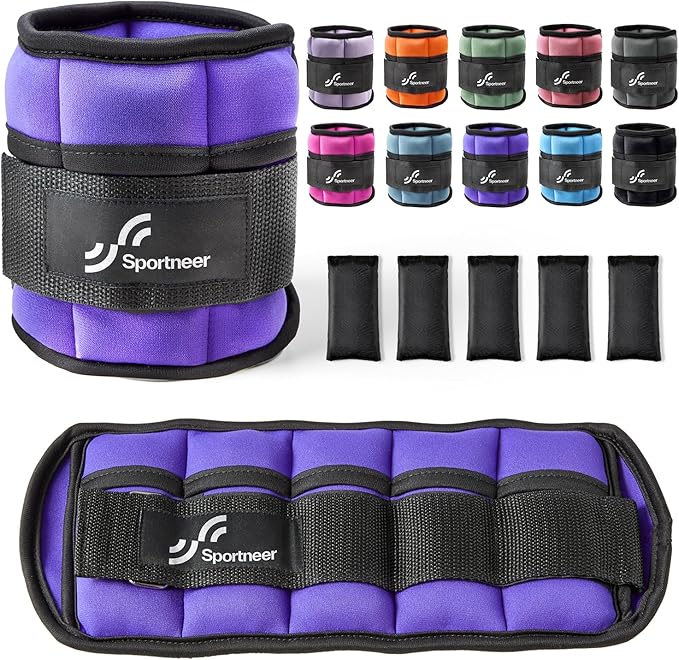 Sportneer Adjustable Ankle Weights Set - 1 Pair (2-10 lbs) Removable Sandbags for Women & Men, Comfortable Neoprene Leg Weights for Walking, Running, Pilates, Yoga, Home Workout & Physical Therapy