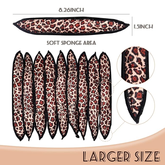 Syhood 48 Pcs Sponge Hair Rollers Soft Hair Curlers to Sleep in, Foam Heatless Overnight Pillow Curlers for Women Tousle Hair Styling Tools(Cloth Cover,Leopard)