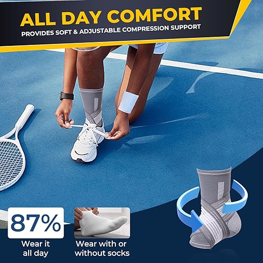 NeoTech Care Adjustable Ankle Support Brace (Gray, Size S, 1 Pair)