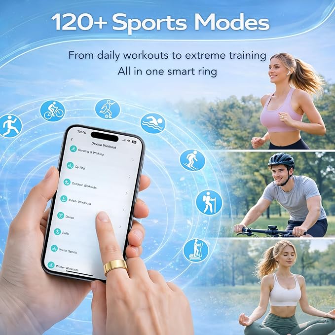 Smart Ring Health & Fitness Tracker for Men & Women – Sleep, Heart Rate & SpO₂ Monitoring, Stress & Activity Tracking, Women’s Health Support, 180+ Sports Modes, IP68 Waterproof, No Subscription Fee