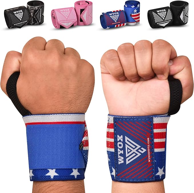 WYOX Wrist Wraps for Weightlifting – Professional Quality Adjustable Wrist Support, Heavy Duty Thumb Loop Gym Wrap, Powerlifting & Strength Training for Bodybuilding, Breathable Flexible Wrist Brace for Pain Relief, Bench Press, Pushups Workouts Unisex