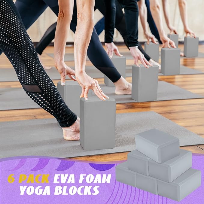Wettarn 6 Pack Yoga Blocks 9 x 6 x 4 Inch EVA Foam Lightweight Non Slip Yoga Props for Pilates Stretching Meditation